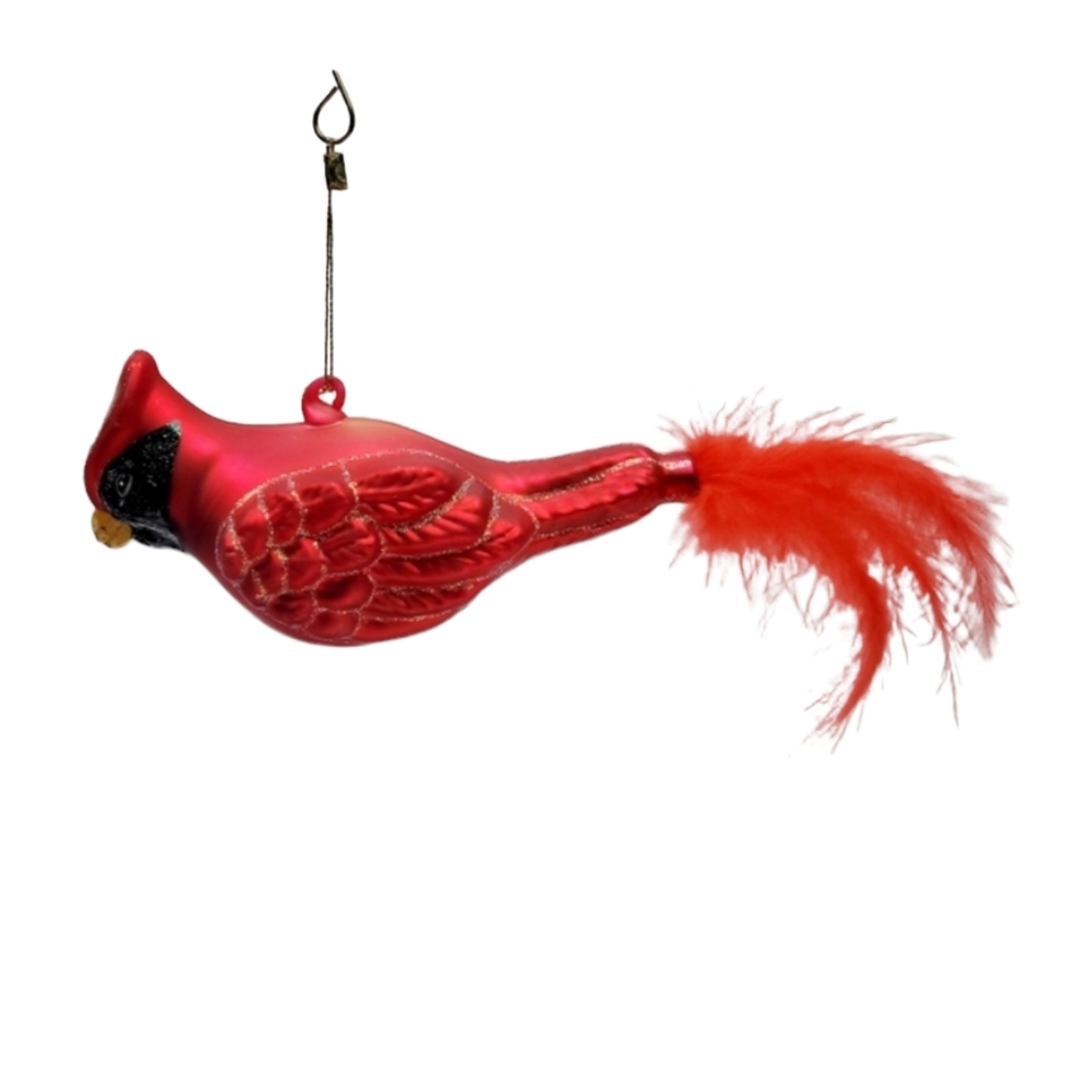 Red Glass Cardinal Bird with Feather Tail
